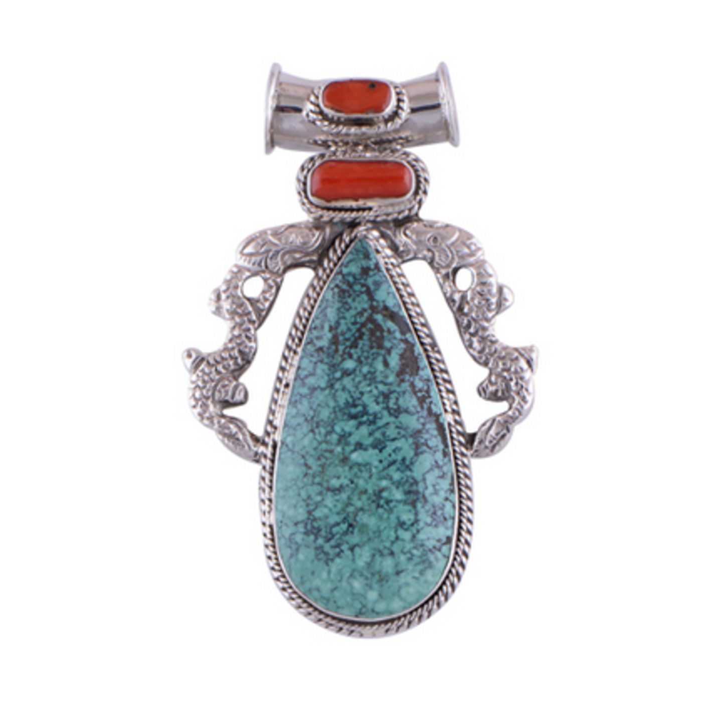 The Ancient Spell Turquoise & Coral Silver Pendant