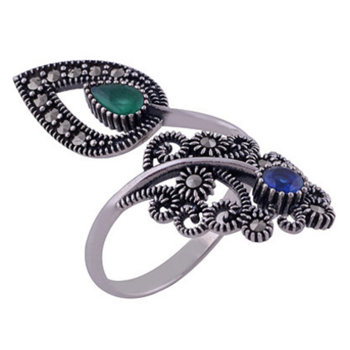 The Blue Green Pasley Silver Ring