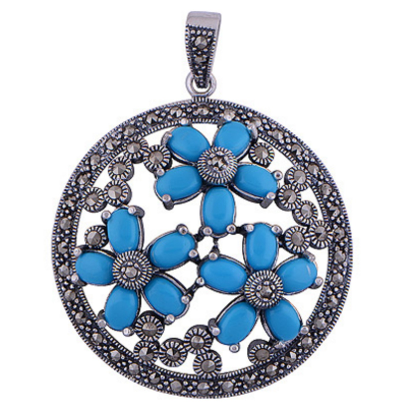 The Turquoise Flower Silver Pendant