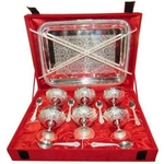 ALMAS SILVER PLATED ICE CREAM BOWL SET WITH TRAY (BEST FOR GIFTING)