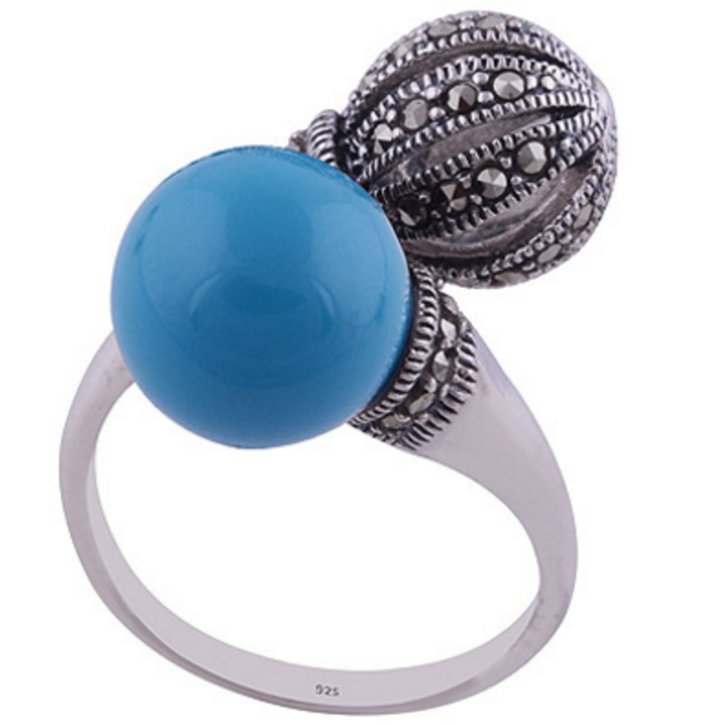 The Turquoise n Marcasite Sphere Silver Ring
