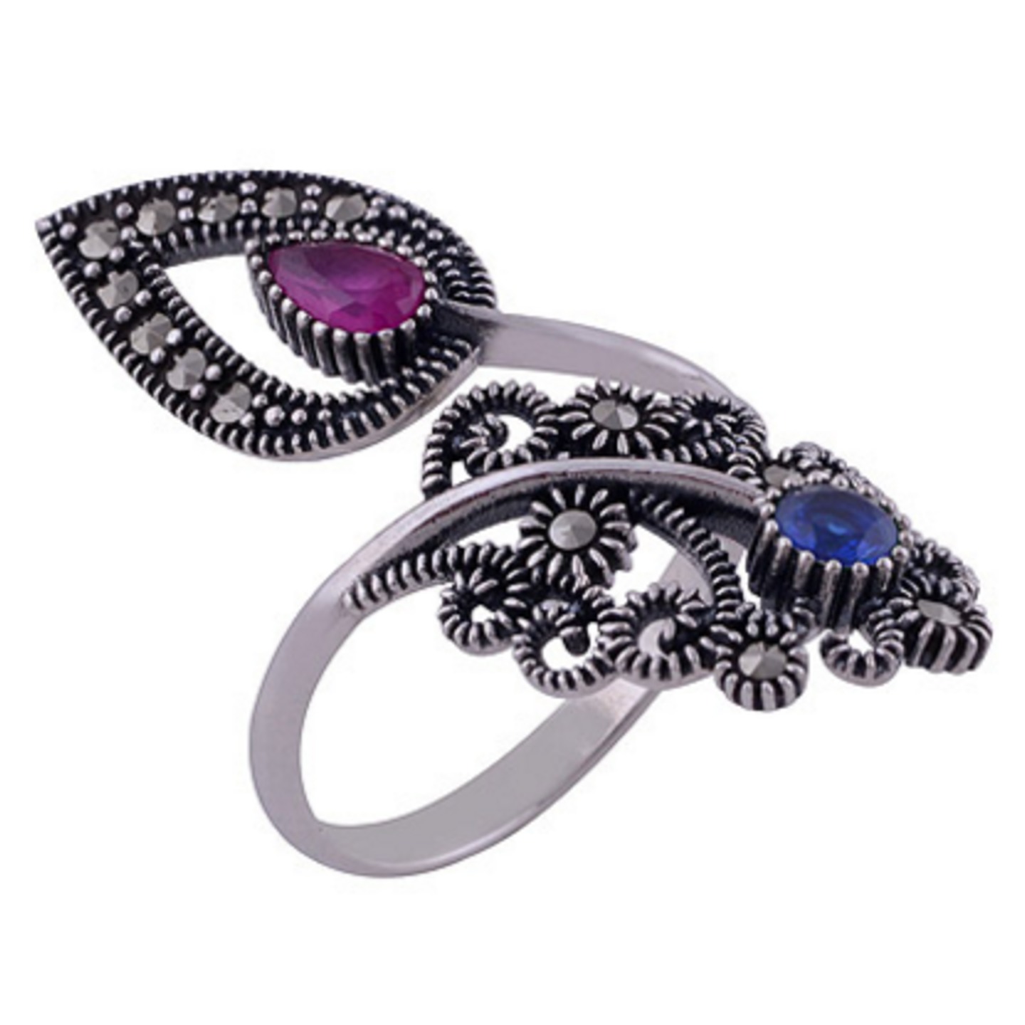 The Red Blue Pasley Silver Ring