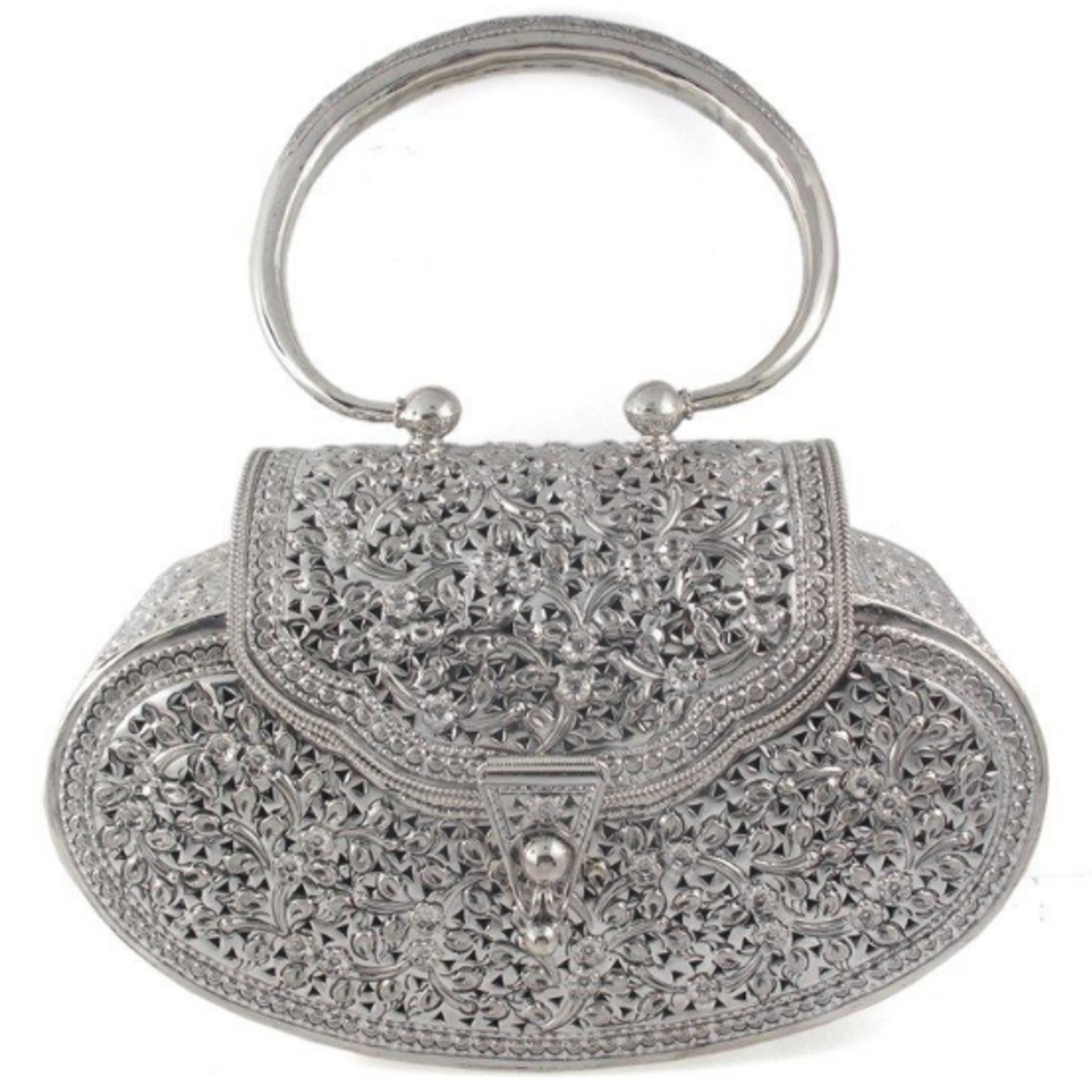 Collectible Floral Engrave Oval Sterling Silver Bag