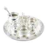 Silver Plated 9 Inch Swastik Pooja Thali Set