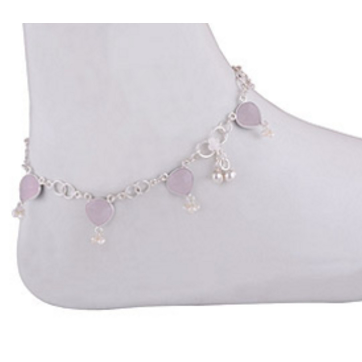 PEARL N ROSE QUARTZ SILVER ANKLET 