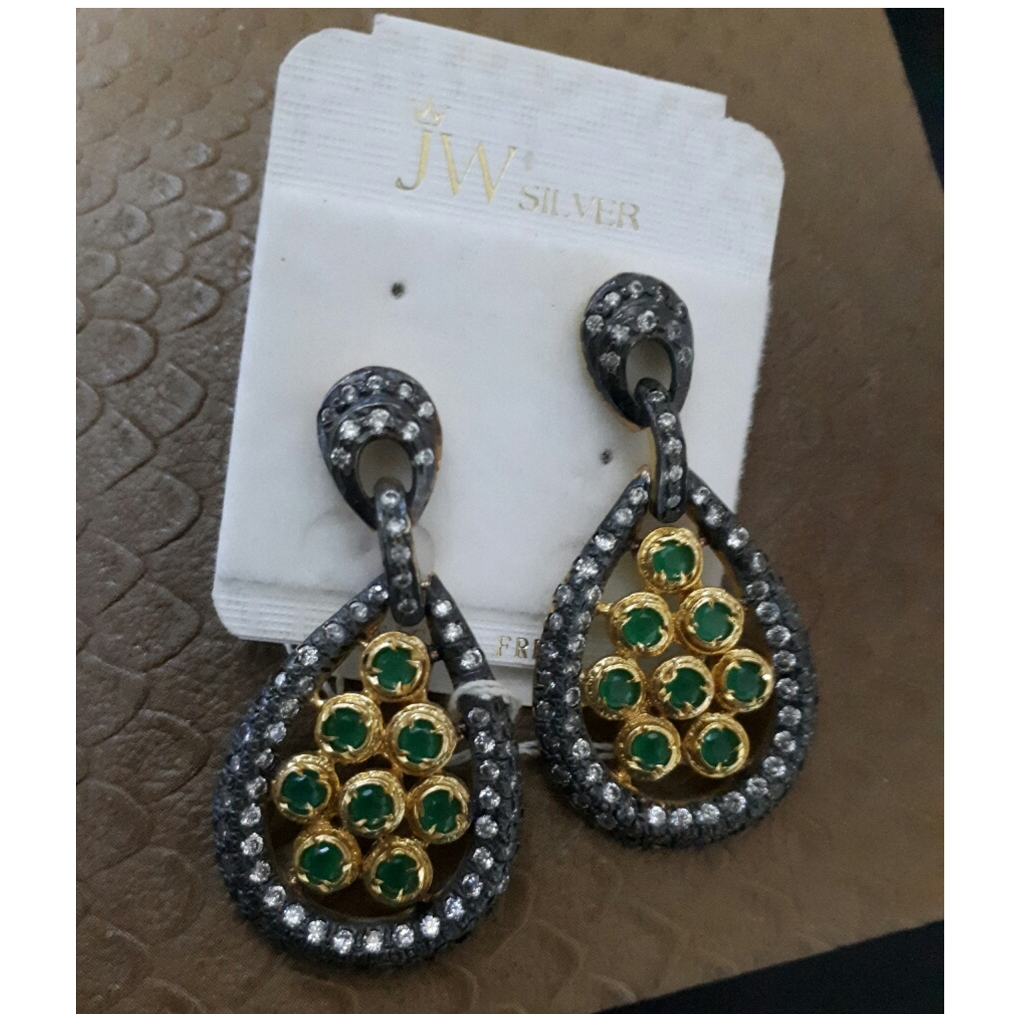 American Diamond Earrings with green crystals