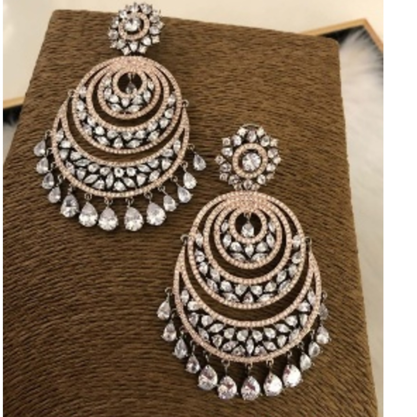 American Diamond Earrings with Ad  Danglers in Roae Gold