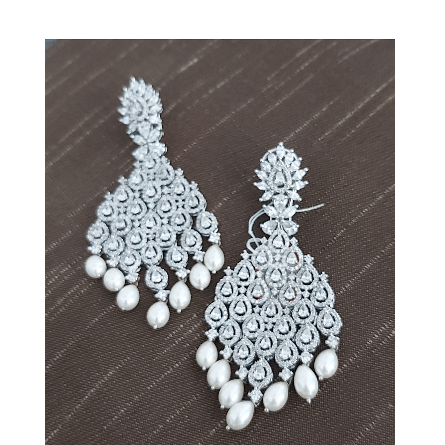 American Diamond Earrings with Pearl Danglers