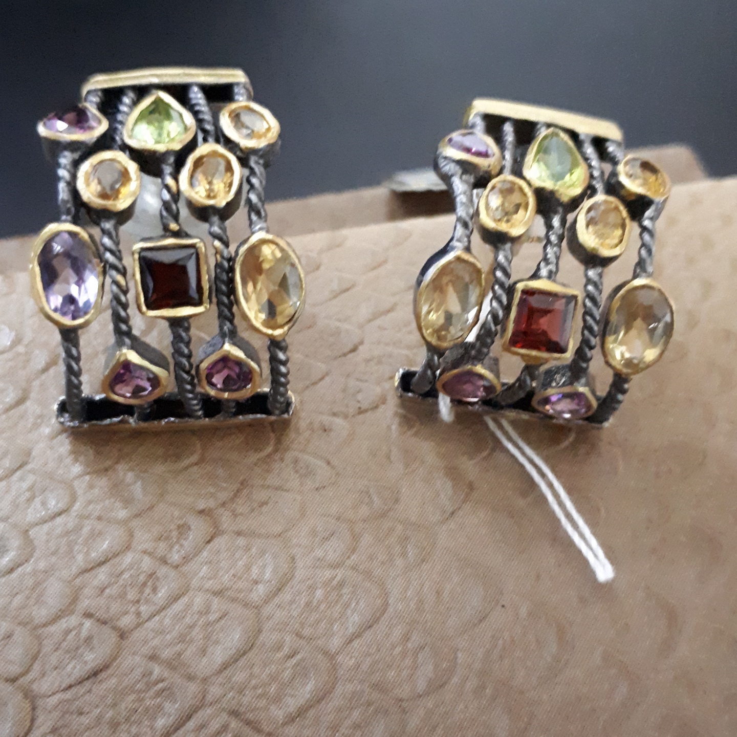 Earrings with Multi colored semi precious stones