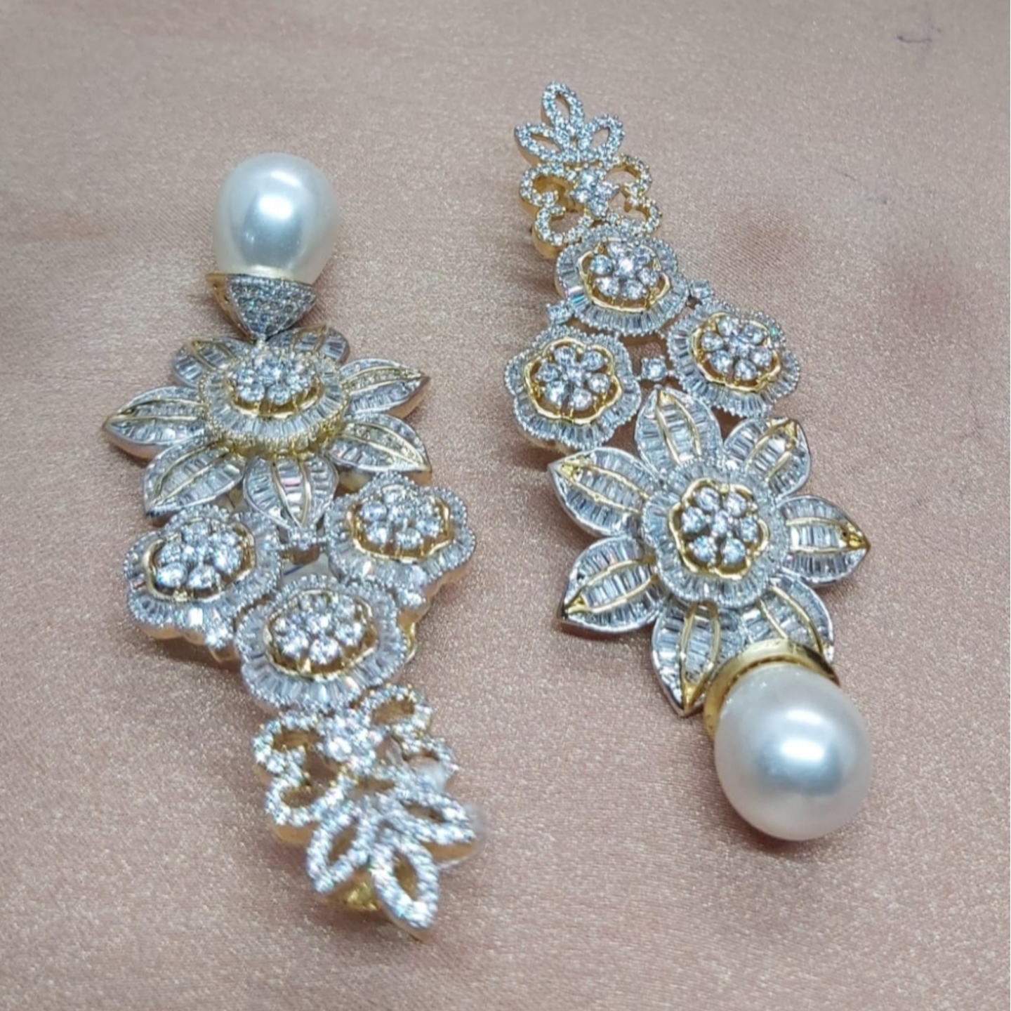 American Diamond Earrings with Pearl Dangler