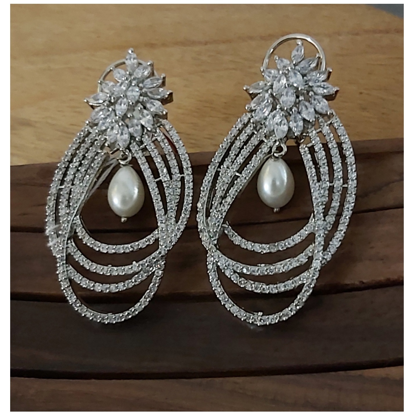 American Diamond  AD Earrings with Pearl