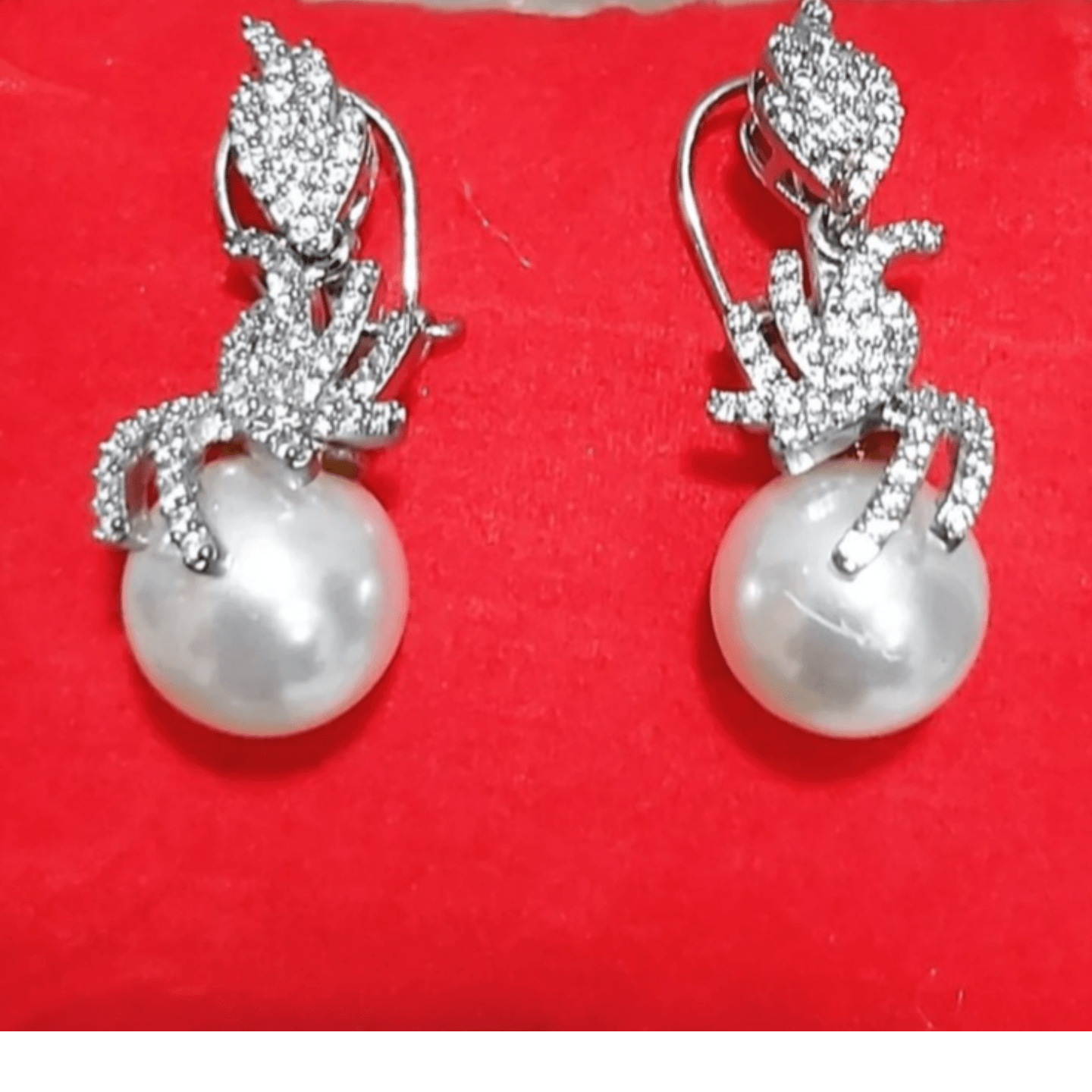 American Diamond Earrings with Big  Round Pearl