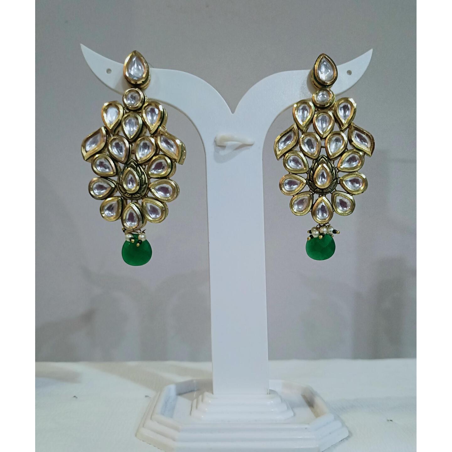 Kundan Earrings with emerald Dangler