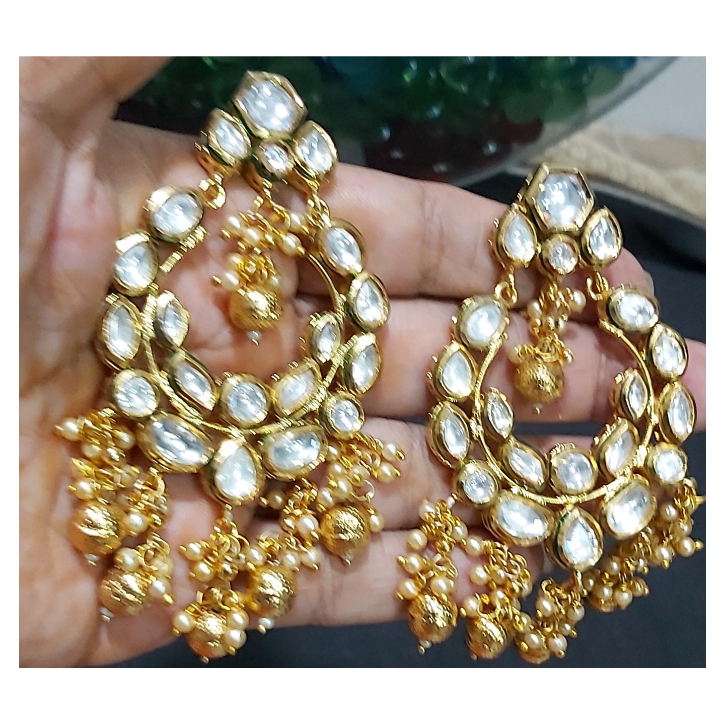 Gold Plated Kundan Earrings Gold ball danglers