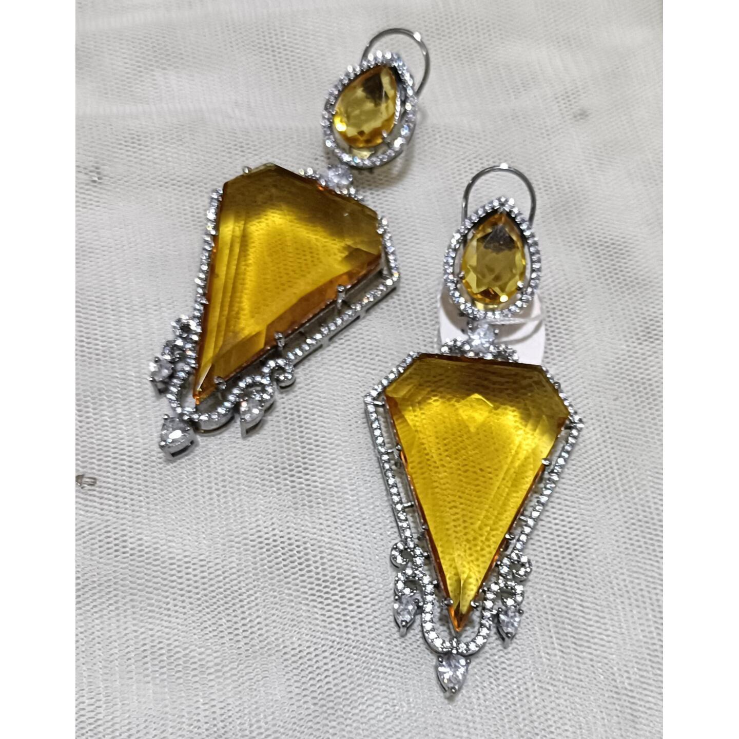 AD (American Diamond)  Yellow  Crystal Earring