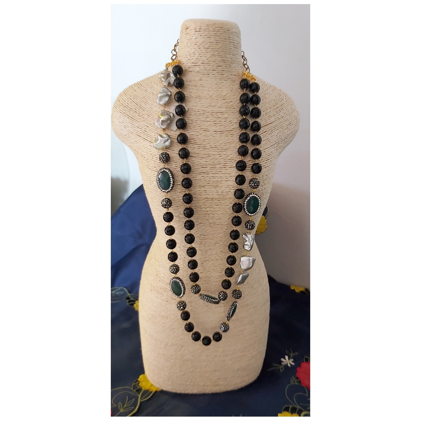 Black Onyx Neckpiece with Baroque Pearls