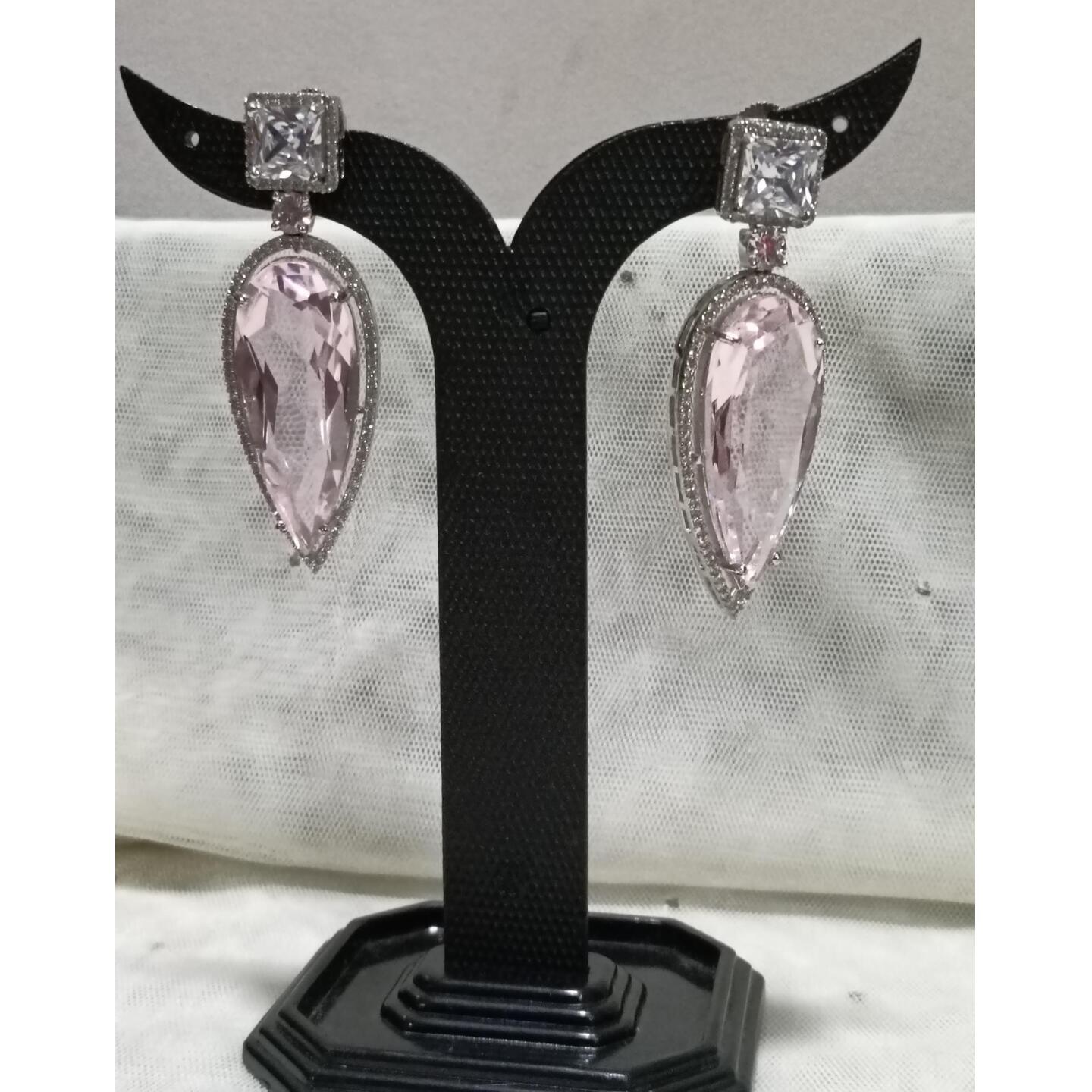 AD (American Diamond)  Tear Shaped  Pink Crystal Earring