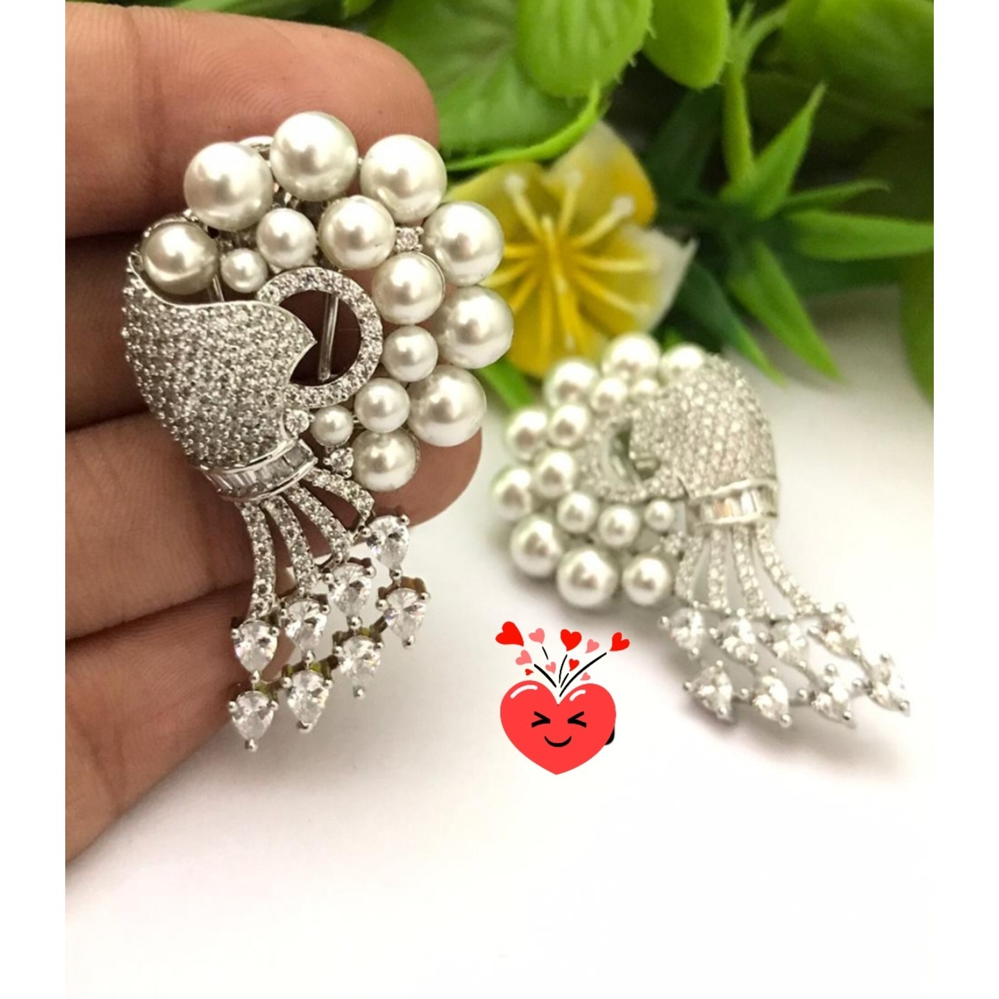 Pearl and American Diamond Earrings