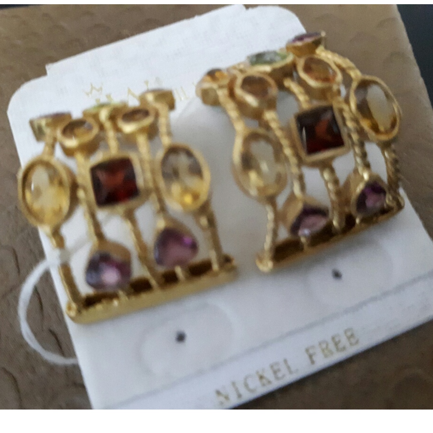Gold Earrings with multi colored Semi Precious Stones
