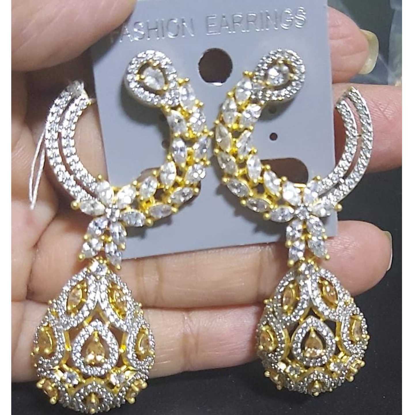 Long American Diamond Earrings in Dual tone