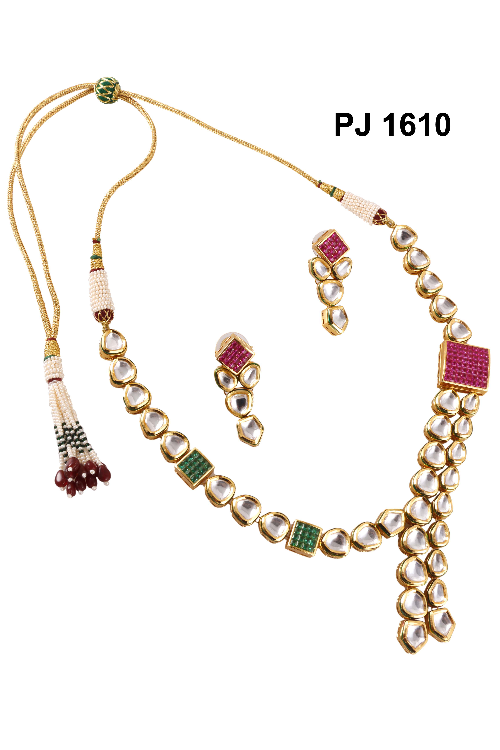 Kundan Meena Ruby Emerald Necklace Set