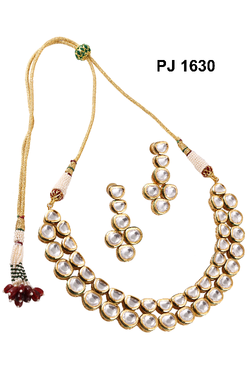 Kundan Meena Uncut Polki Double Line Necklace Set