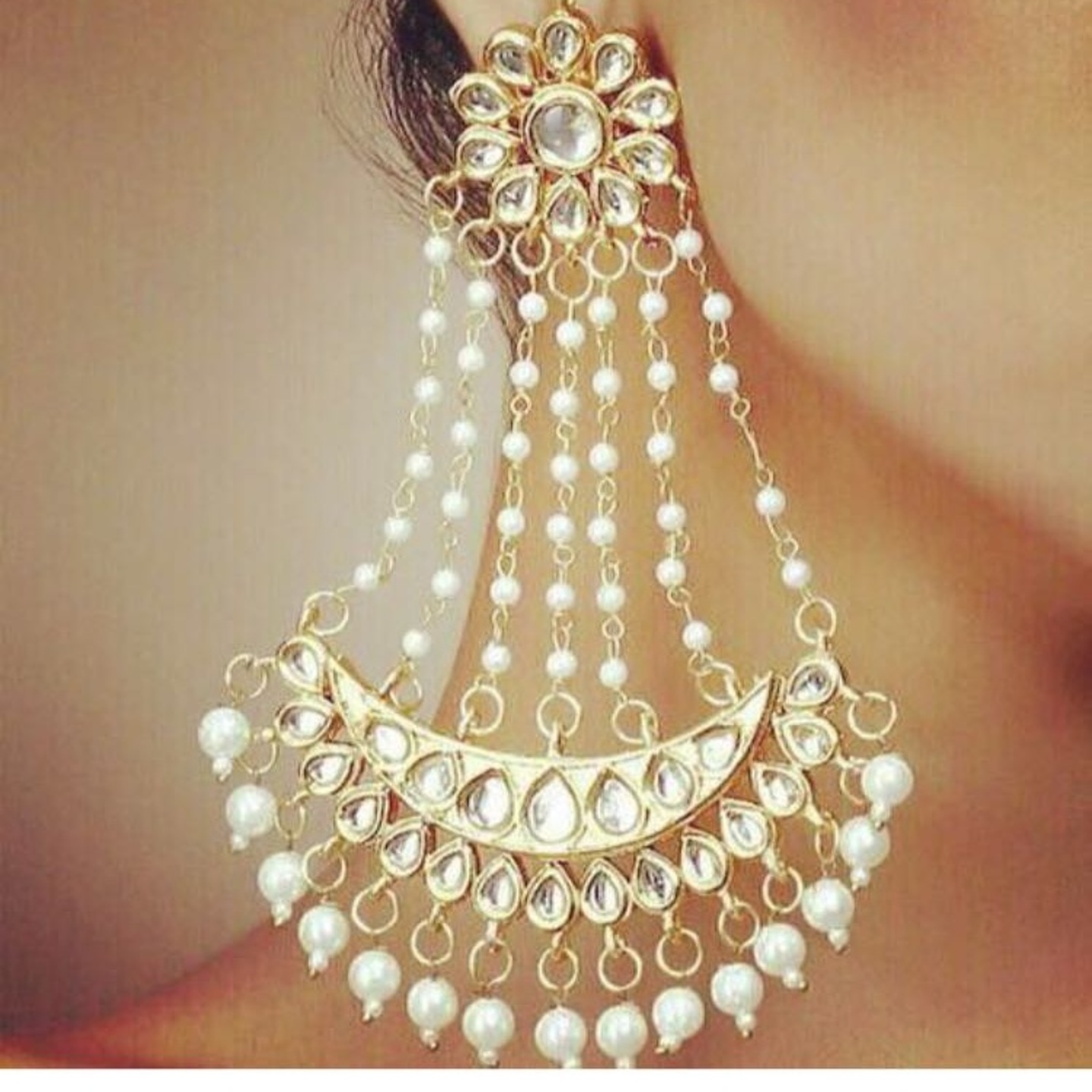 Kundan Meena Long Earrings with Pearls