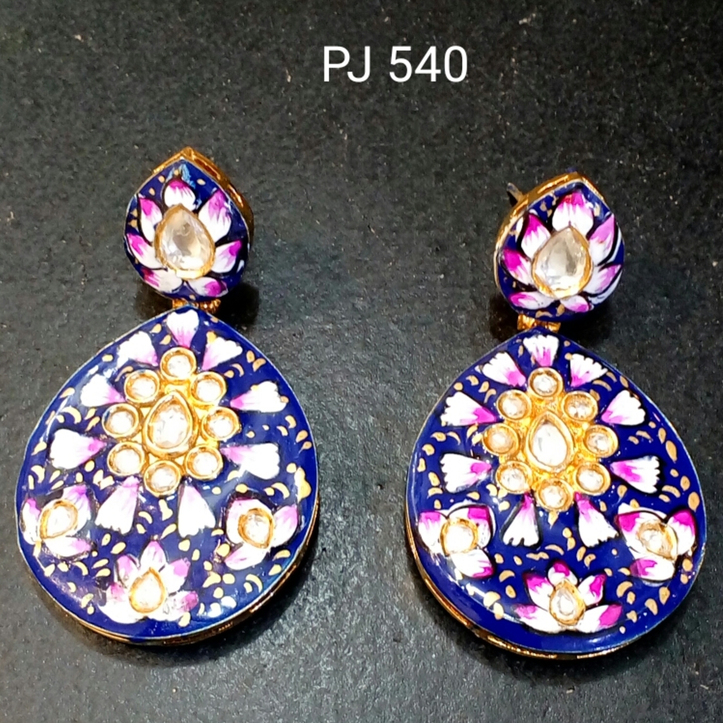 Kundan Meena Hand Painted Earrings