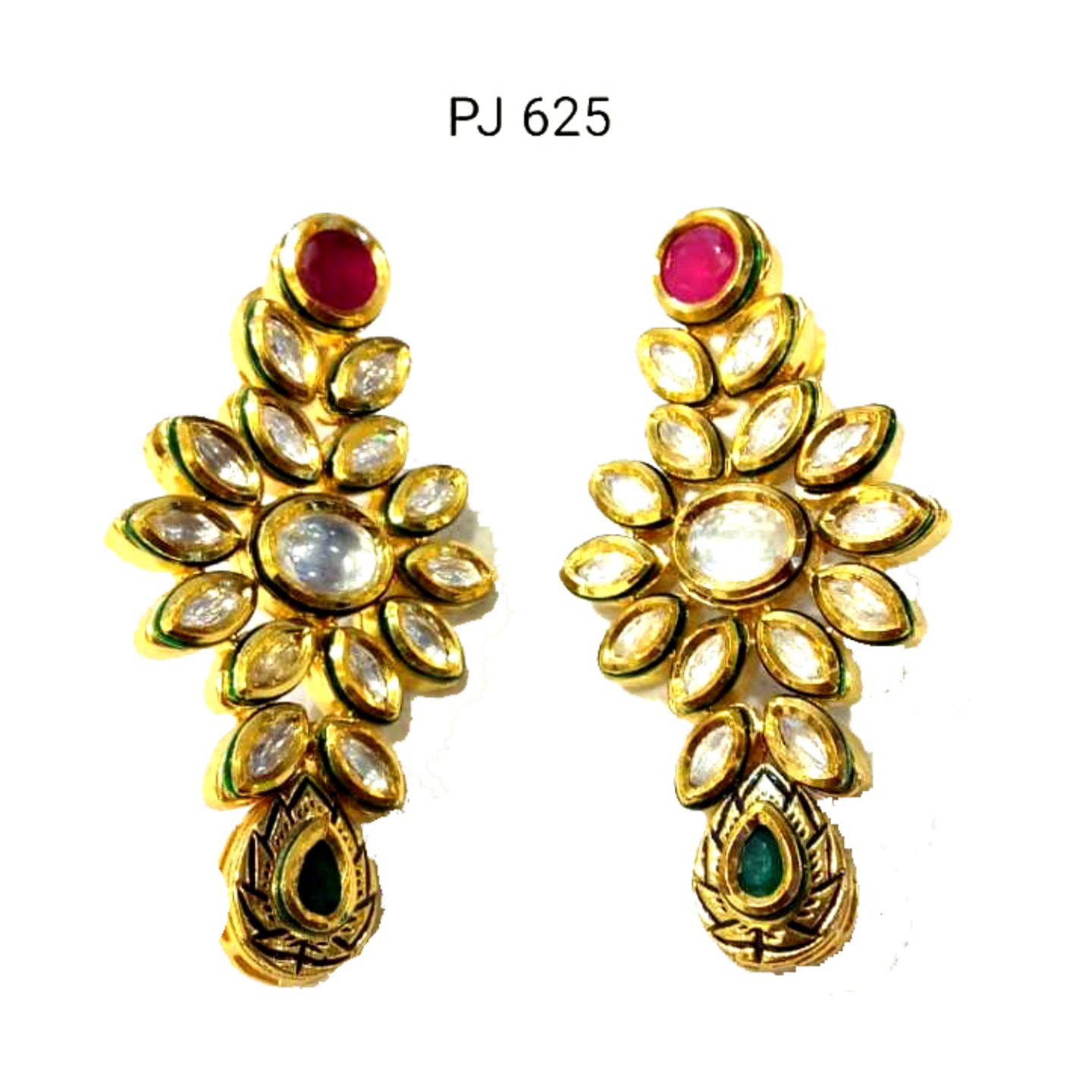 Kundan Meena Red Green Earrings