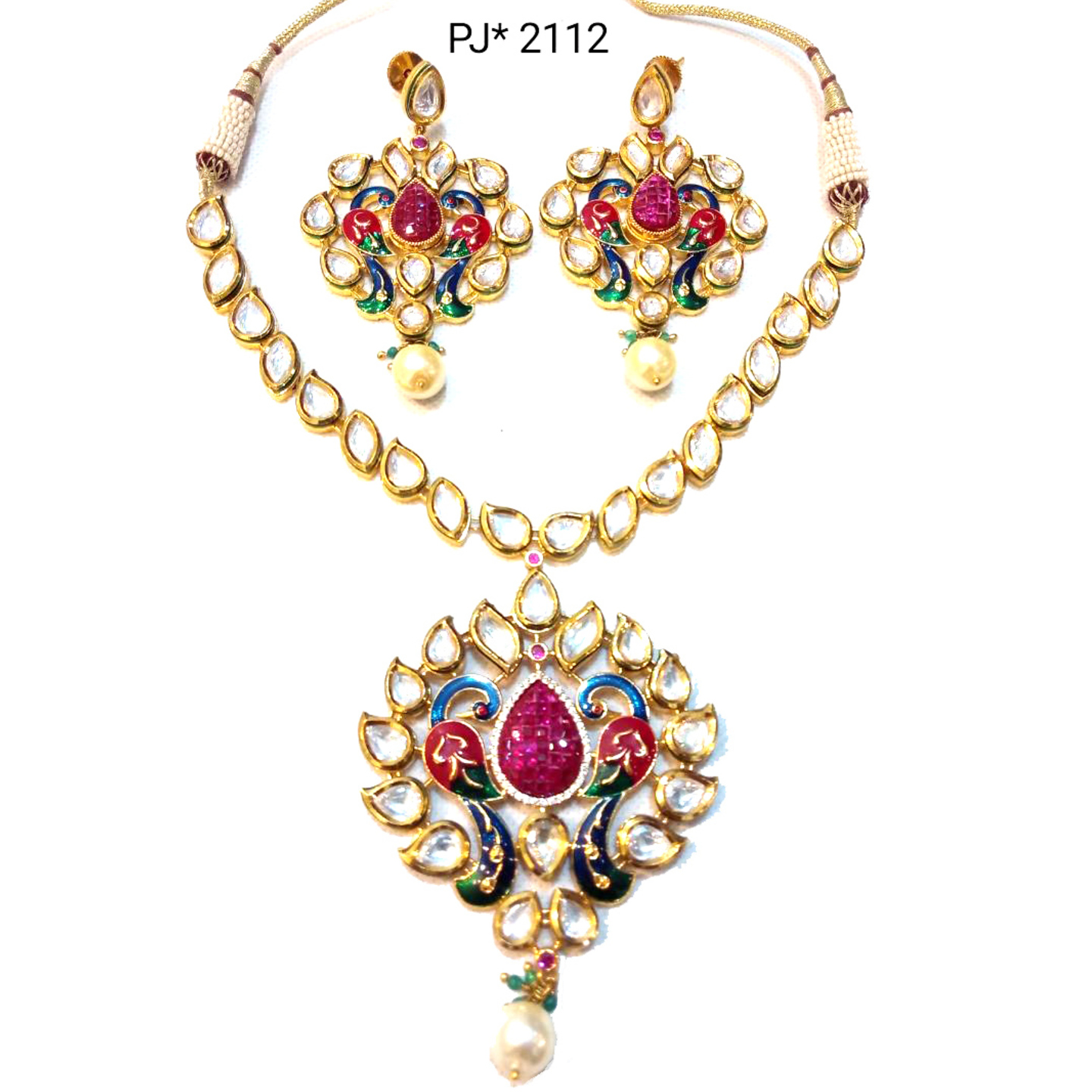 Kundan Meena Peacock Ruby Necklace Set