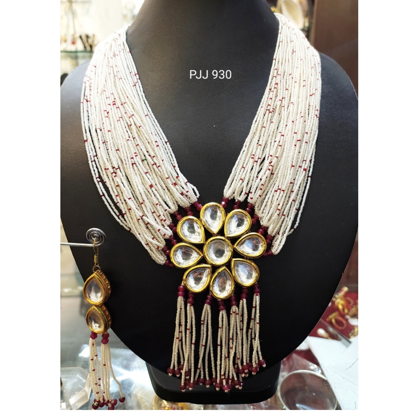 Kundan Meena Necklace Set with Pearl Strings