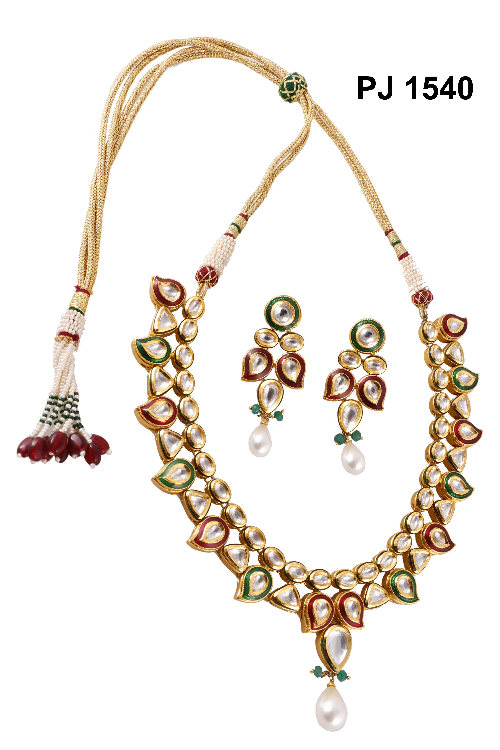Kundan Meena Red Green Necklace Set
