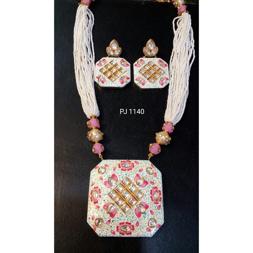 Kundan Meena Hand Painted Necklace / Pendant Set