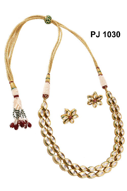 Kundan Meena Double Line Necklace Set