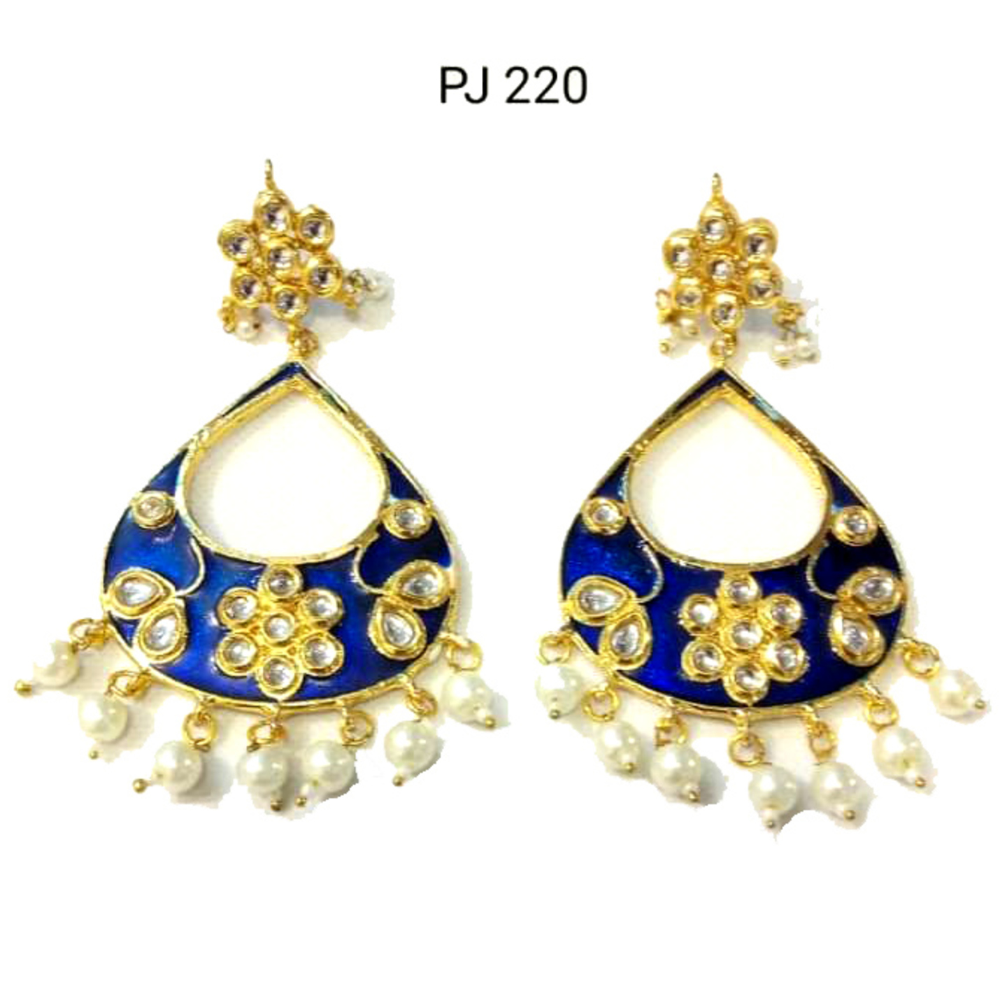 Kundan Meena Blue Earrings with Drop