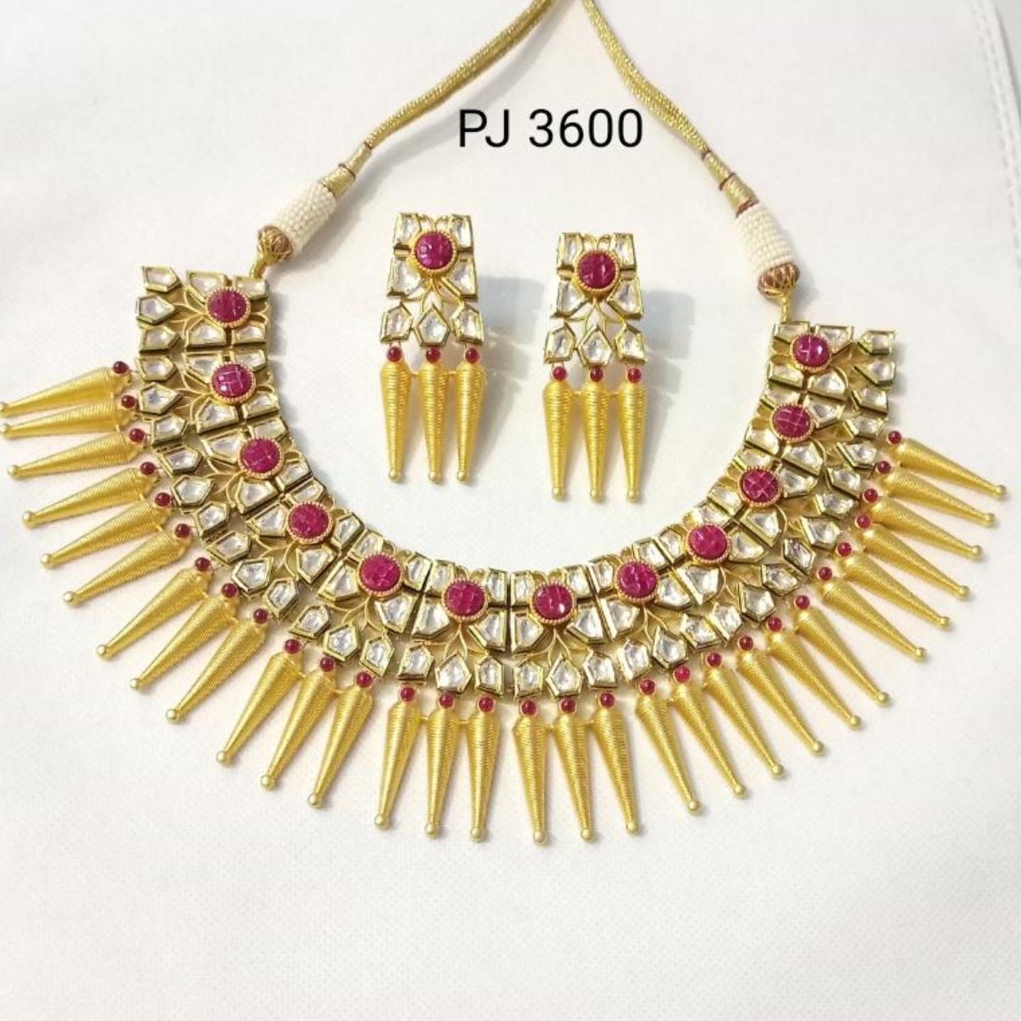 18K Gold Plated Kundan Meena Red Necklace Set
