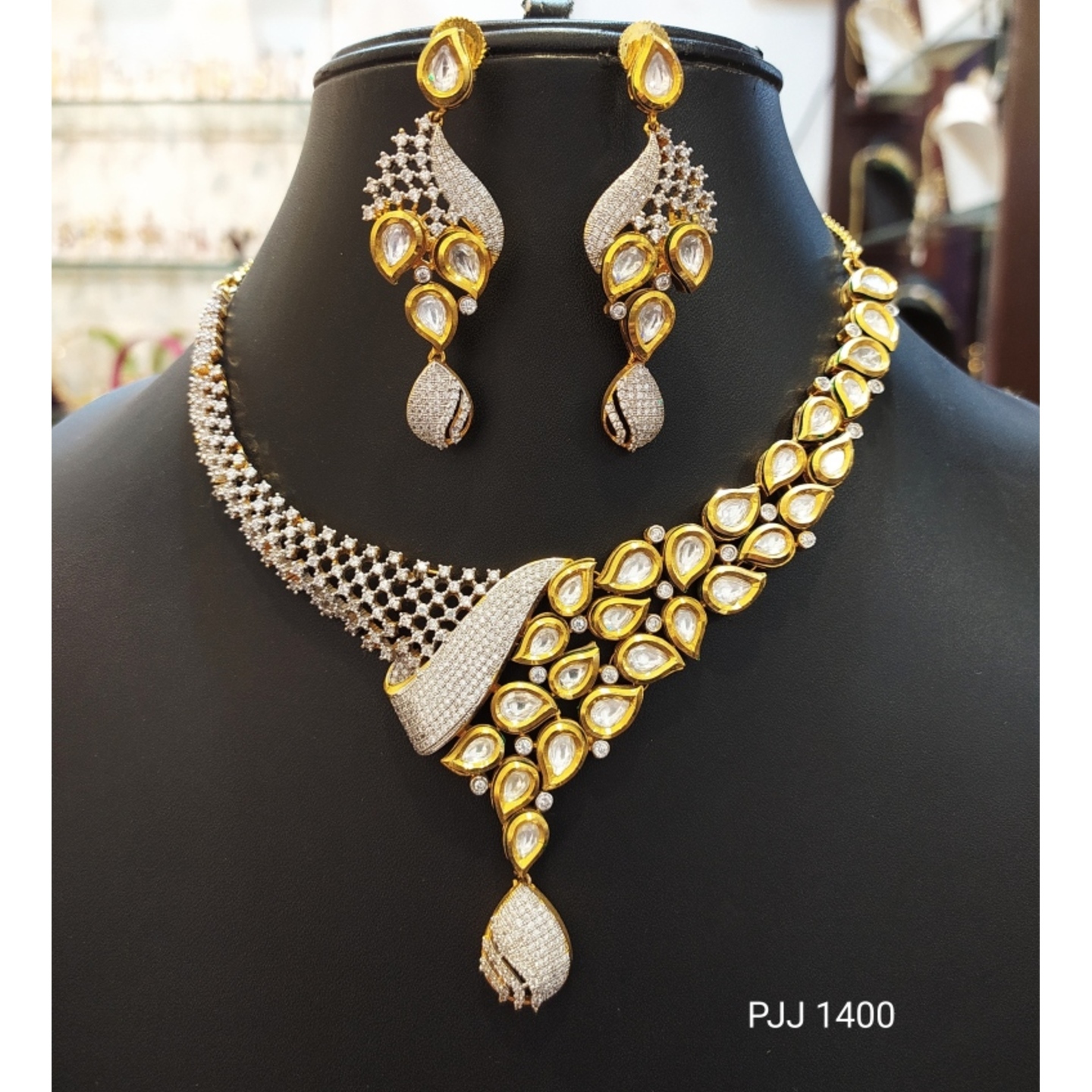Kundan Meena & Zircon Necklace Set