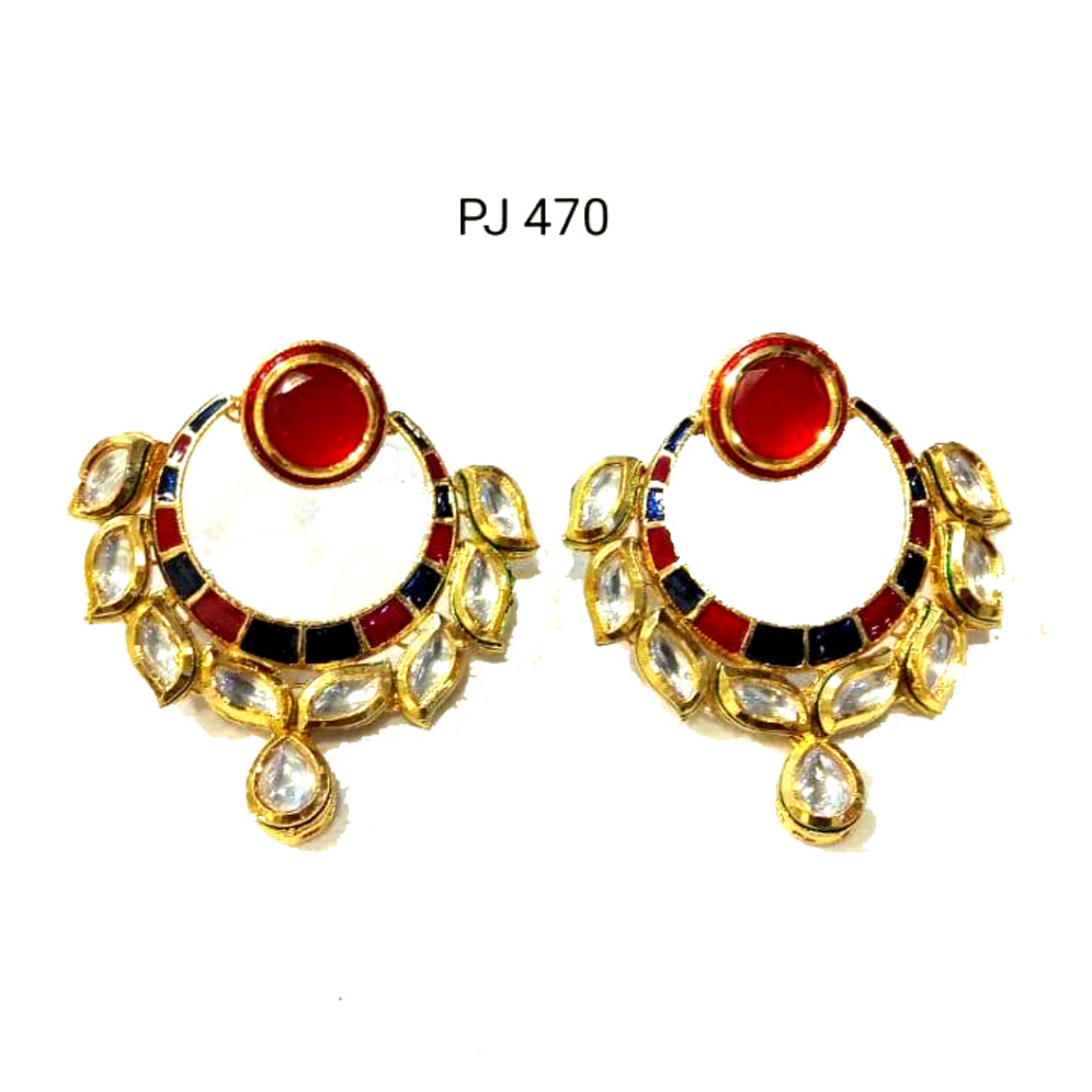 Kundan Meena Chand Bali Style Earrings