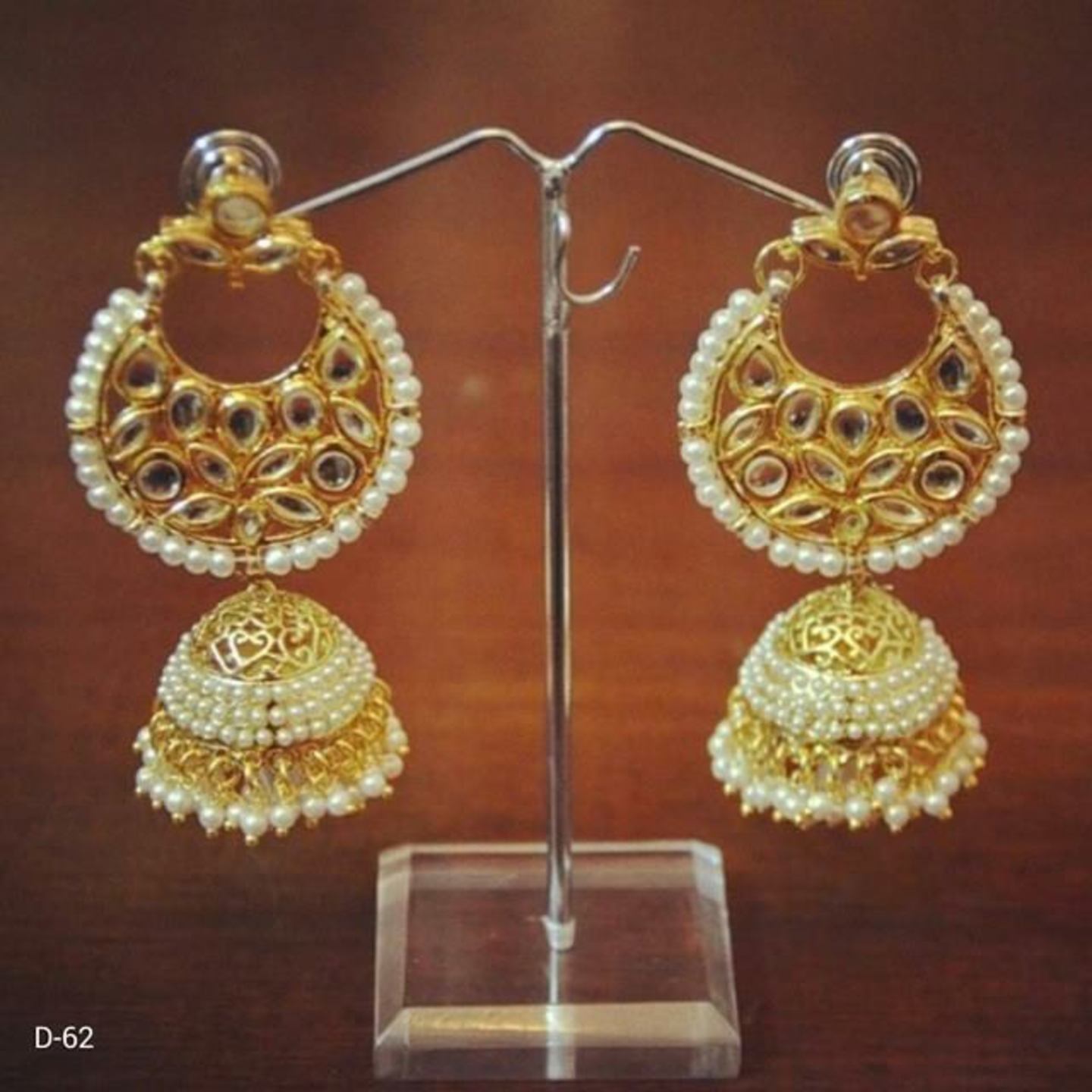Kundan Meena Chandbali Jhumki Earrings