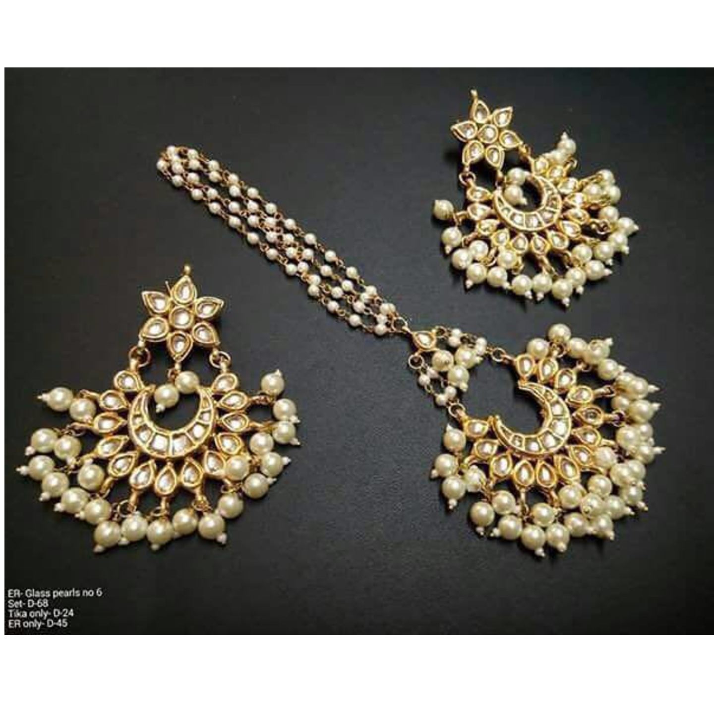 Kundan Meena Pearl Earrings with Tikka