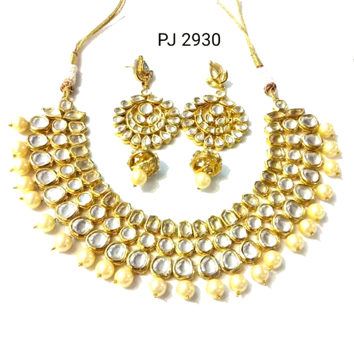Kundan Polki Necklace Set with Pearl Drops