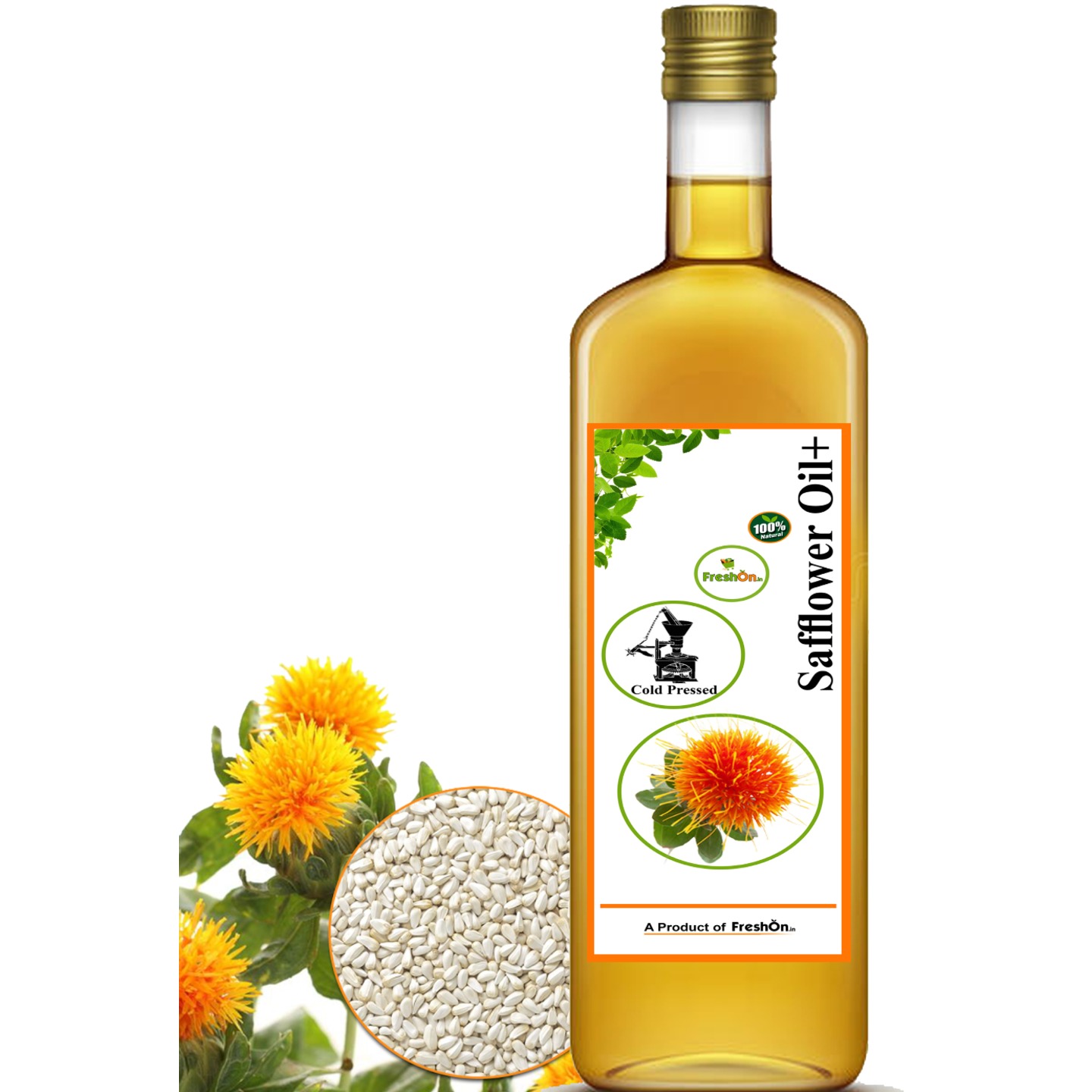 SAFFLOWER Oil+ Cold Pressed - ಸಯಾಫಲವರ ಎಣಣೆ - 750 ml Glass Bottle