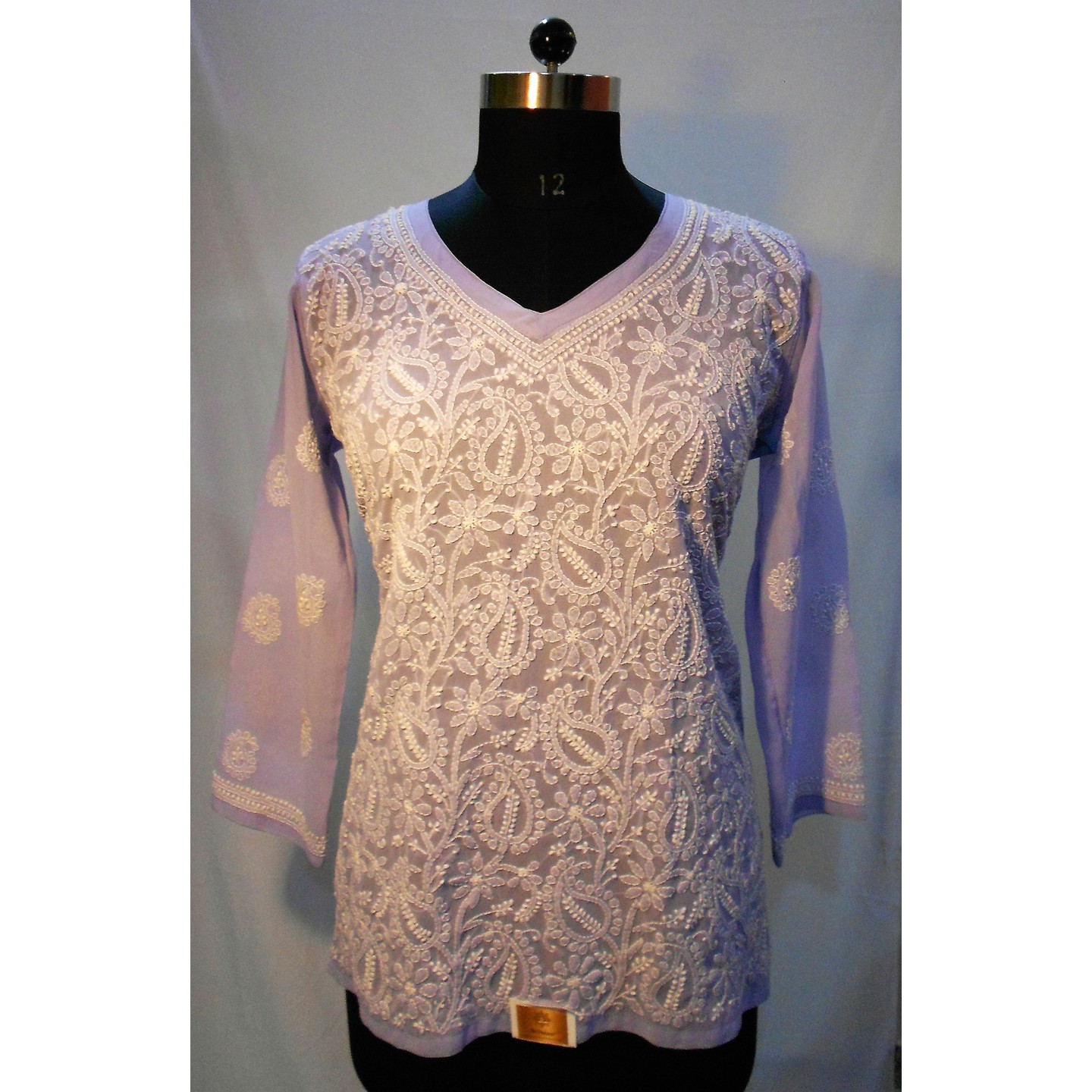 Lucknowi Chikan Kari Chiffon Short Kurti - Lavender