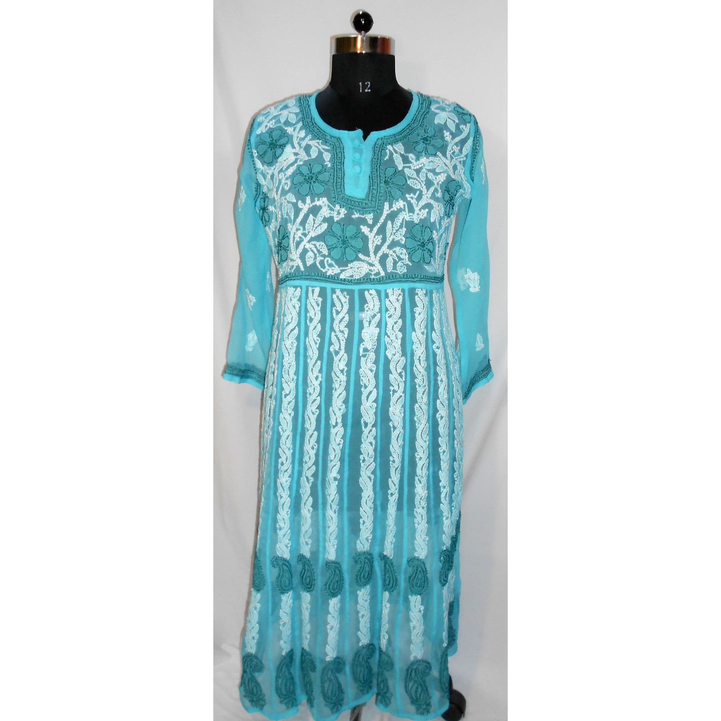 Lucknowi Chikan Kari Chiffon Anarkali - Teal