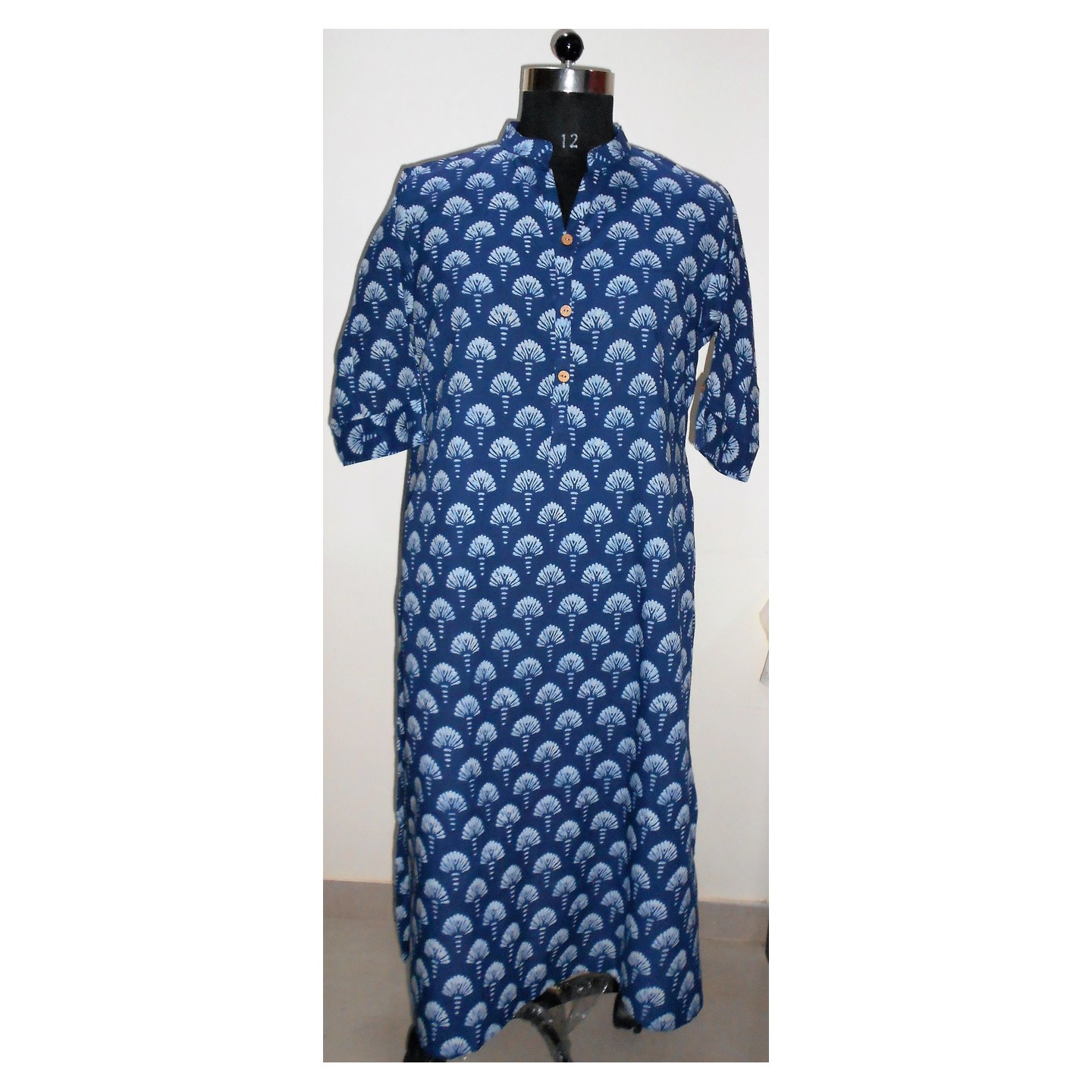 Indigo Shell Print Long Kurti Front.jpg