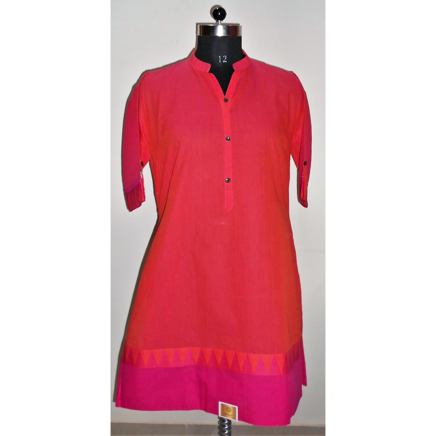 Orange with Pink Temple Border Short Kurti Front.jpg