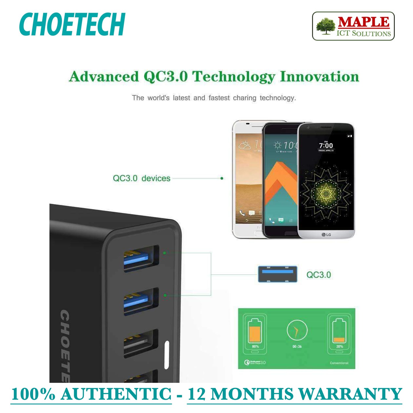 Choetech QC 3.0 Charging Station, 50W (Q3-4U2Q) (for EXPORT ONLY)