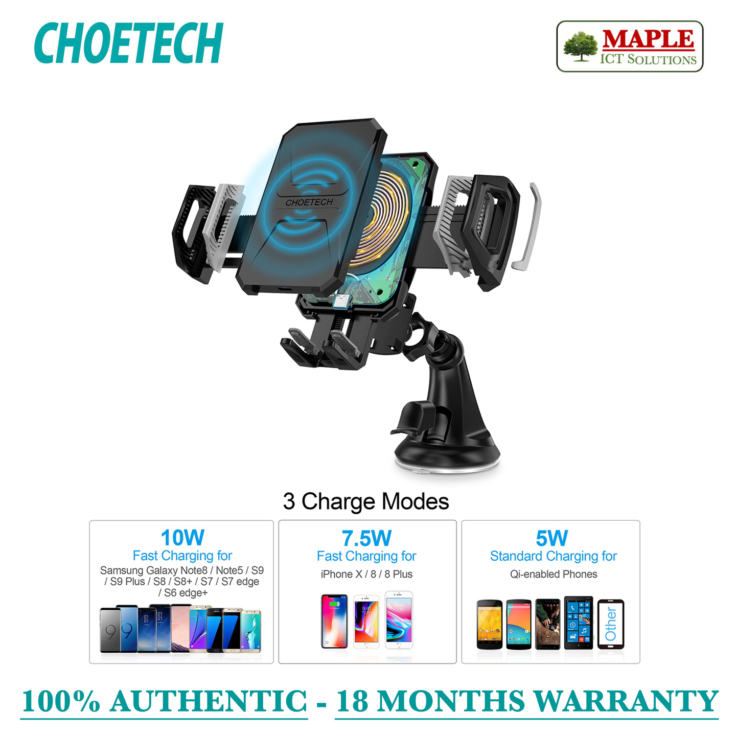 Choetech 10W Qi Fast Wireless Car Charger/ Holder (T521-S)