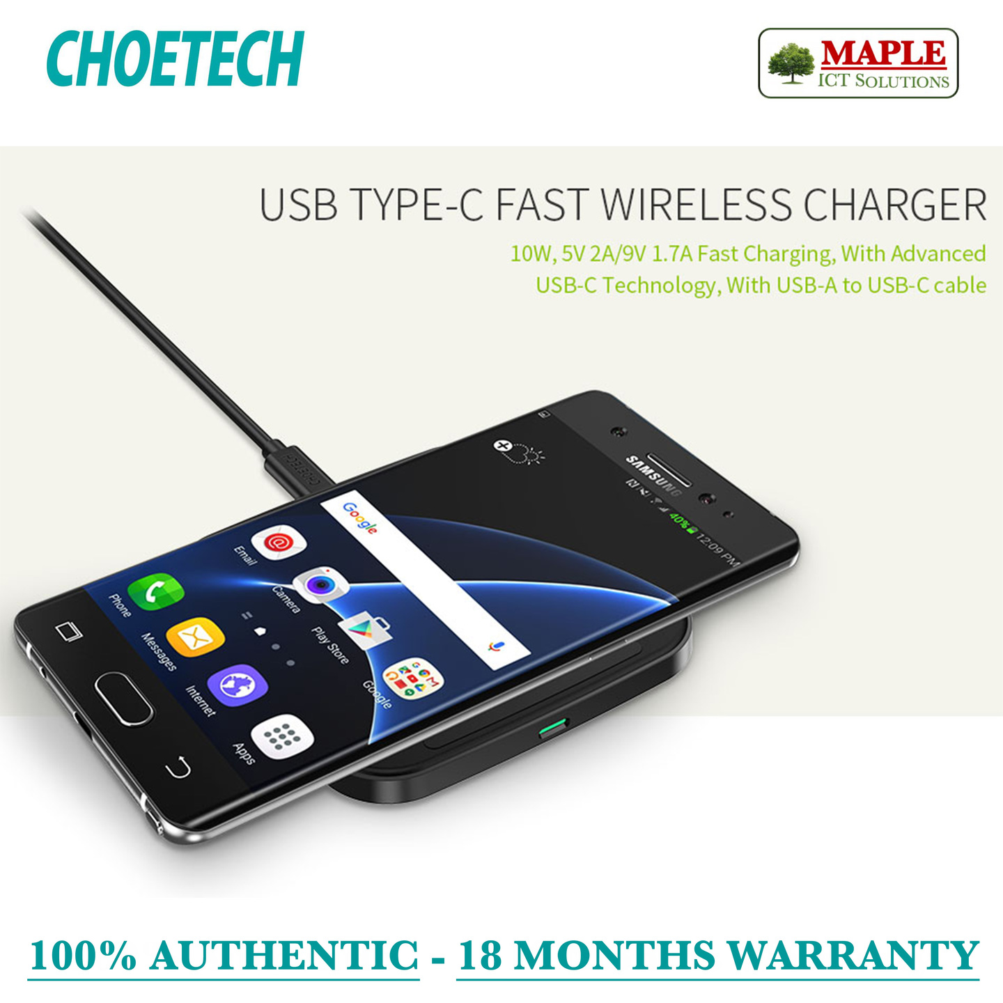 Choetech 10W USB-C Qi Certified Wireless Charging Pad (T811C-S)