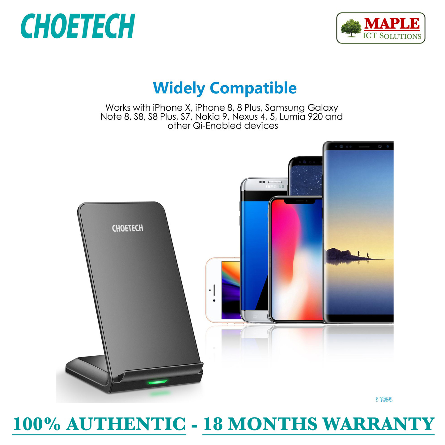 Choetech 2-Coils Fast Wireless Charging Stand (T524-S)